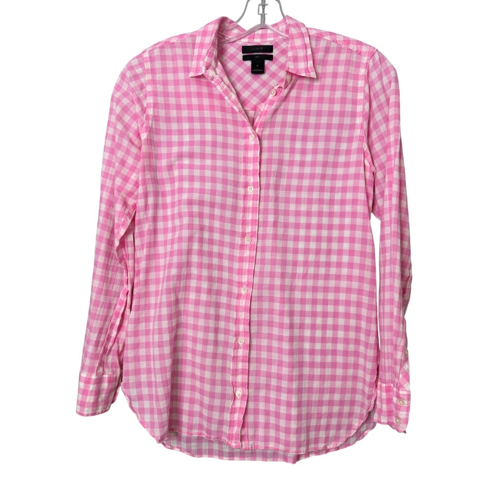 J. Crew Lightweight Boy Shirt Womens 0 Pink Plaid Button Down Preppy Long Sleeve
